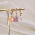 Stainless Steel Natural Gem Stone With the Jesus Cross Engraving Charm Pendant Drop Dangle Earring Women Sell by Piece Not Pair