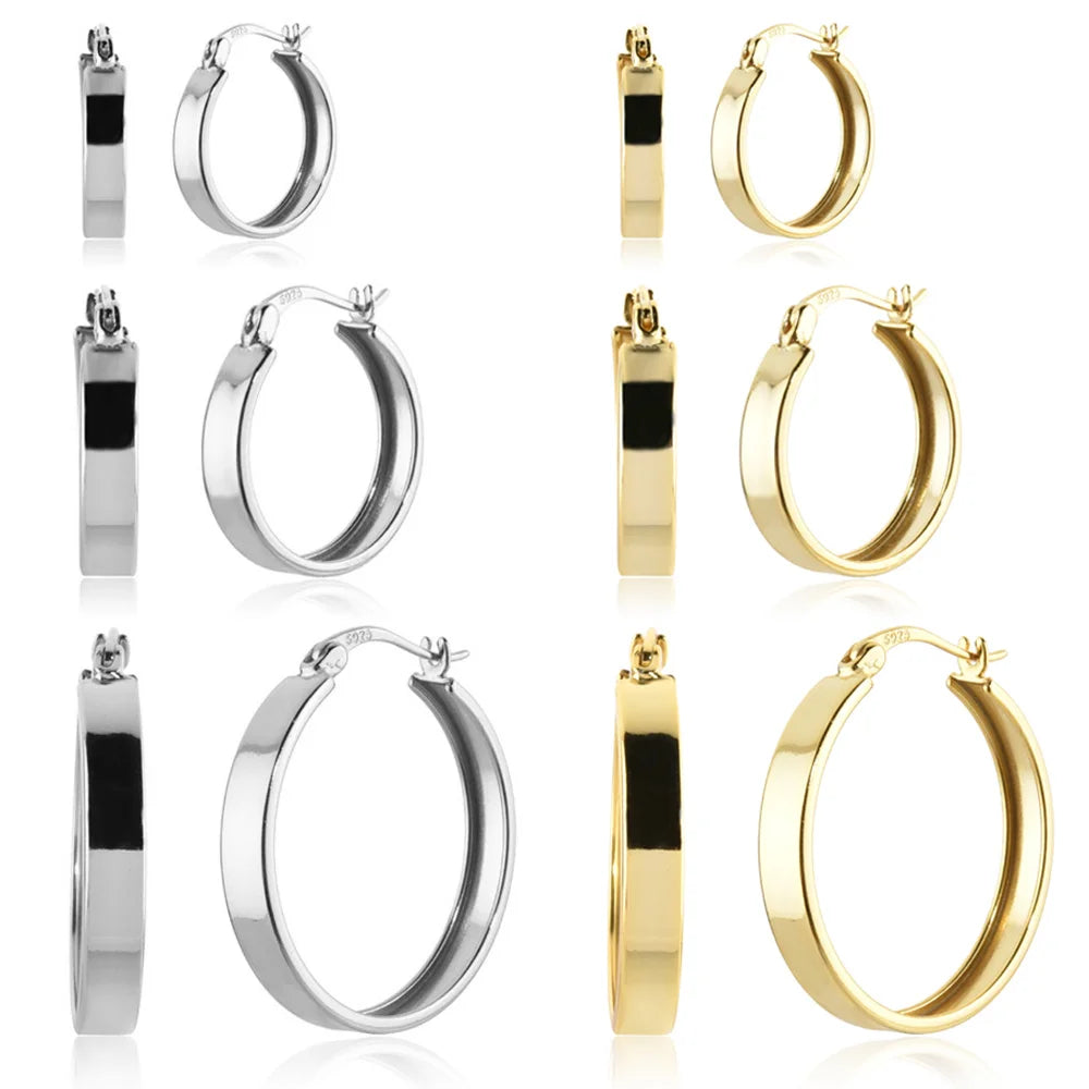 FUAMAY Simple 18K Gold Plated Silver 925 Earrings 4.2MM Wide Hoop Earrings