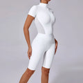 2025 New Women waist zipper short sleeve yoga jumpsuit womens mesh fitness tight sports jumpsuit high quantity LOGO custom