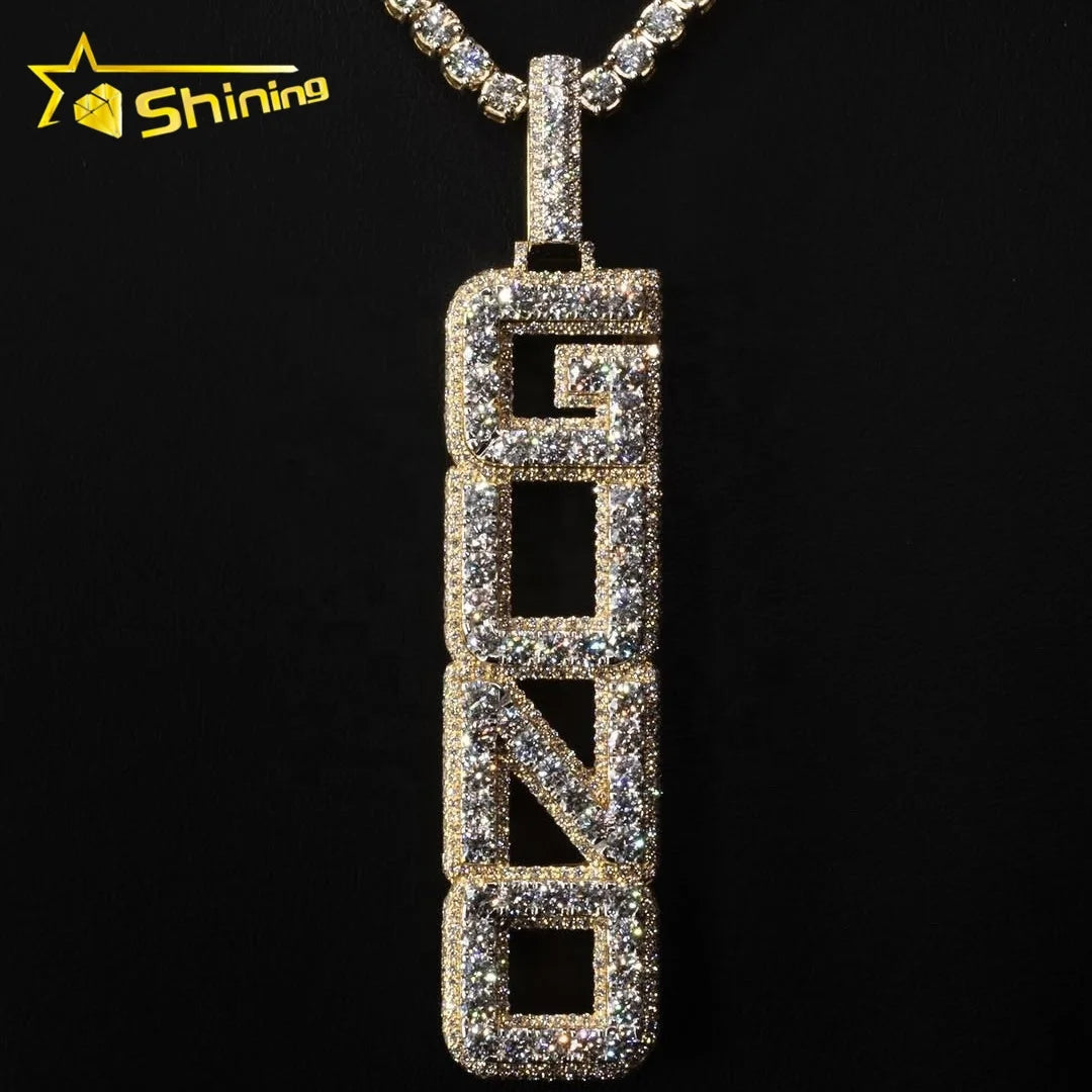 10k Solid Rose Gold VVS Lab Grown Diamond CVD Custom Made Iced Out Vertical Name Letter Pendant