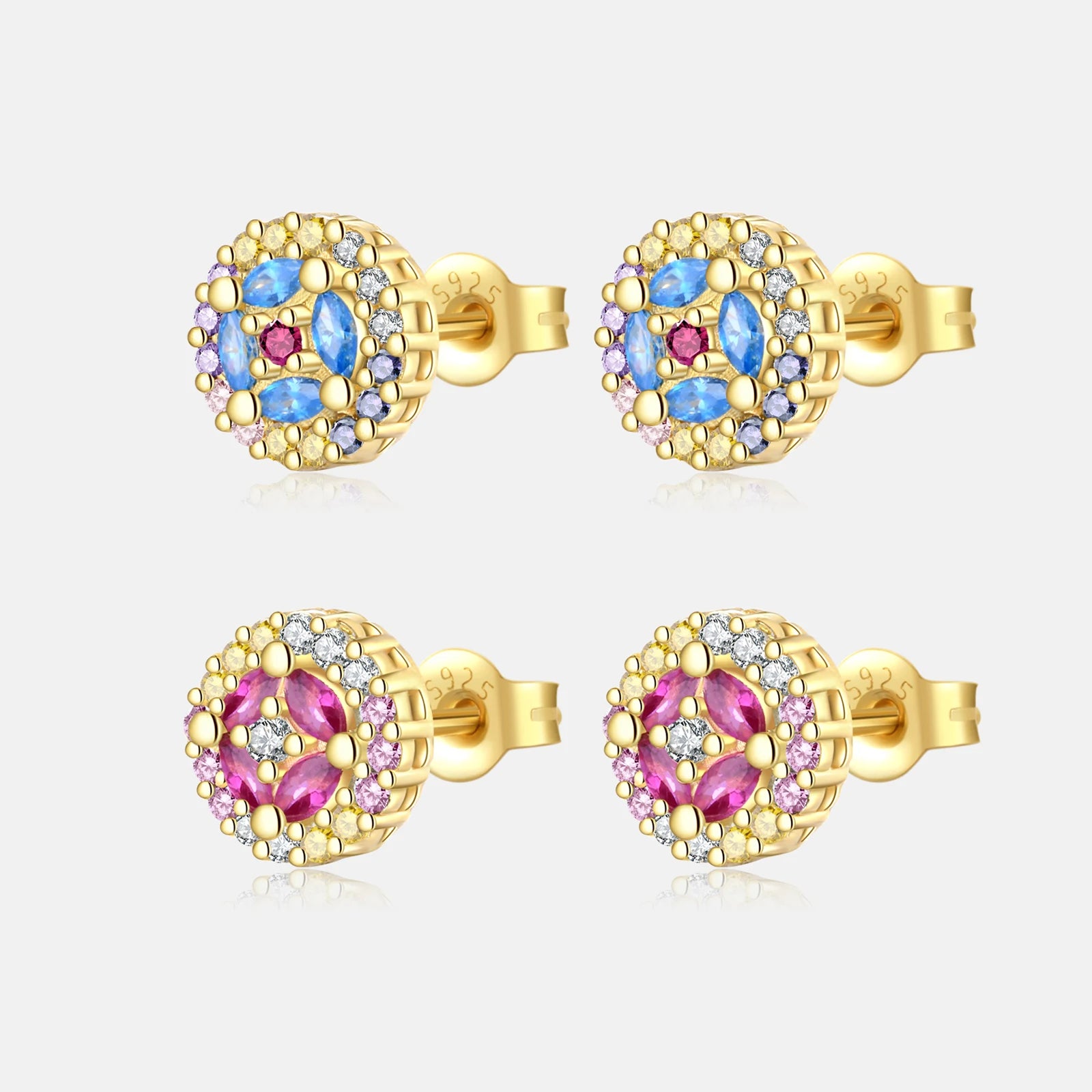 FUAMAY Bohemian Sterling Silver Zircon Stud Earrings 14K Gold Plated Rainbow Design for Wedding & Anniversary Occasions