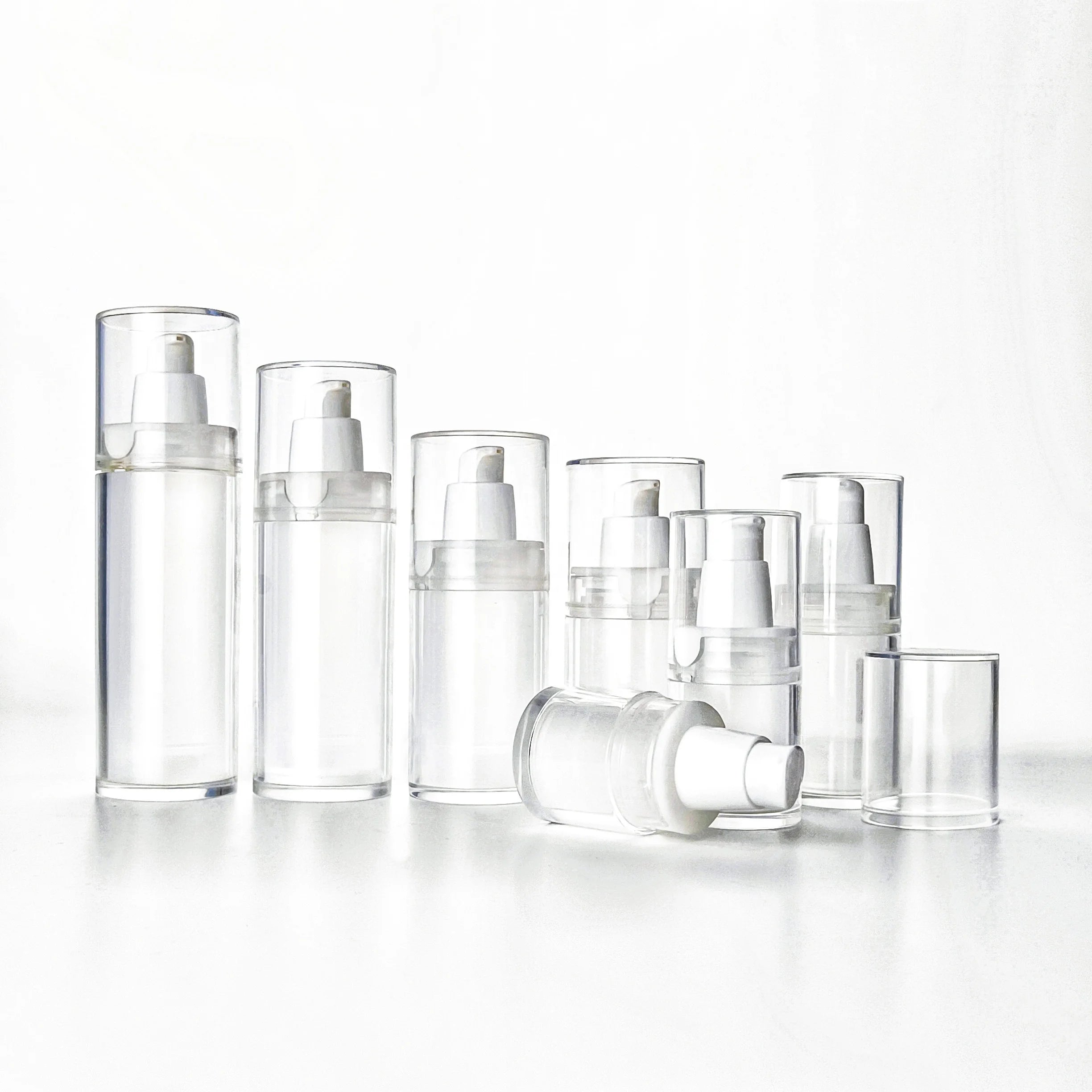 Eco-Friendly 100/80/60/50/30/20/15ML PETG Vacuum Lotion Cosmetics Pump Hot Stamping Bottle for Skin Care Serum & Shampoo