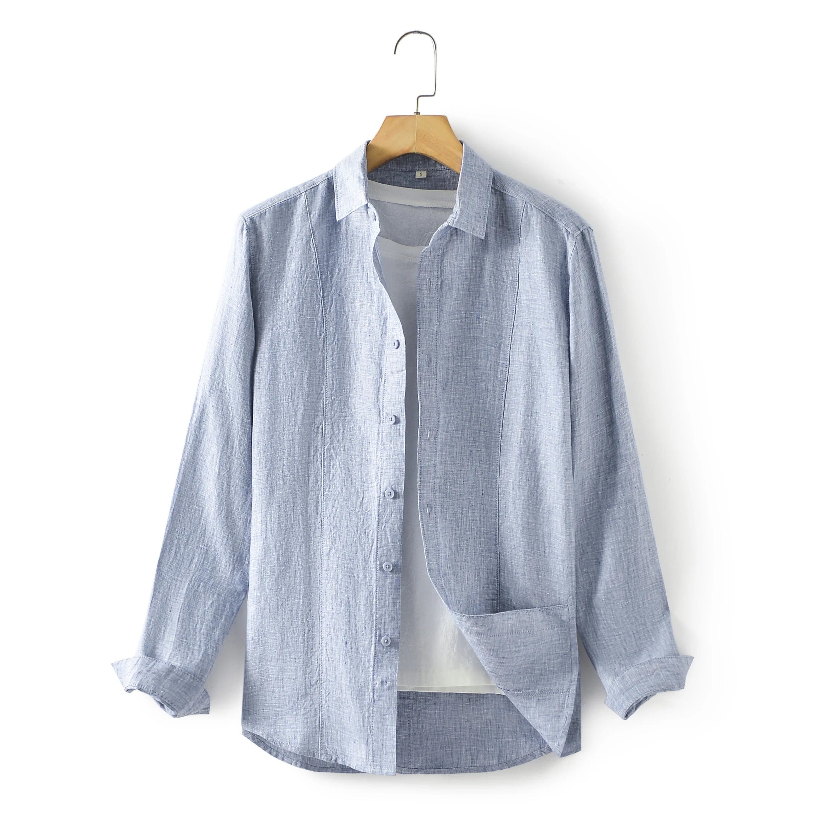 Factory Professional Custom High Quality 100% Linen Shirt Light Blue Long Sleeve Casual Breathable Shirt for Men
