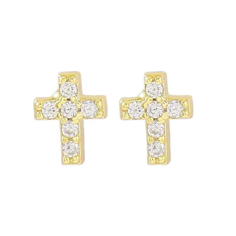 Korean Fashion Diamond Cross Earring Female Earring 925 Sterling Silver Simple Small Design Earrings