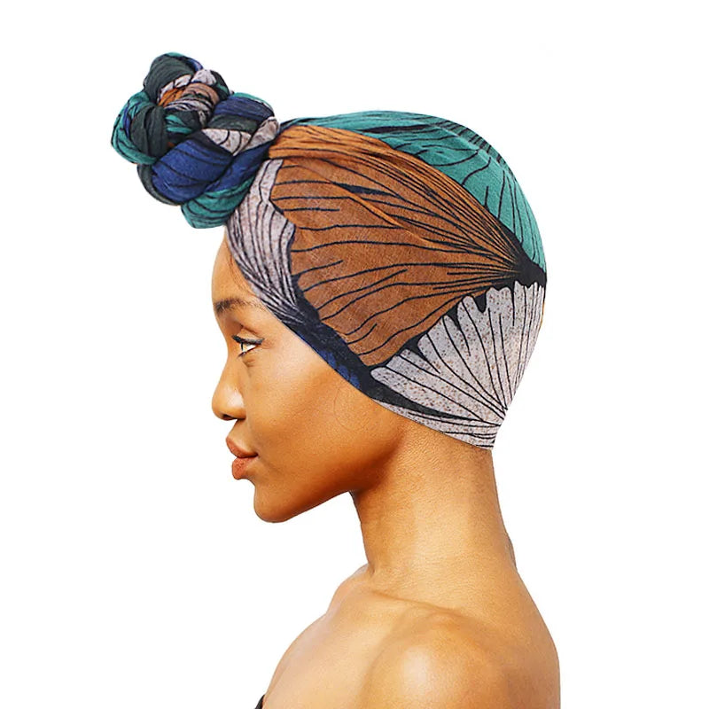 Women Summer Pre-Tied Head Wrap African Head Wrap for Women Tie Dye Voice Scarf Turban