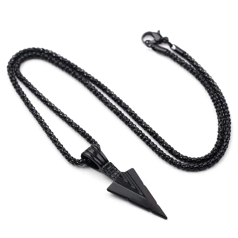 Men's Stainless Steel Jewelry Spear Point Arrowhead Pendant Necklace Viking Spearhead Long Chain Pendant Necklace