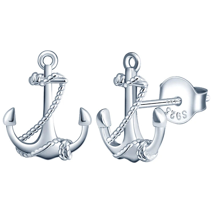 Simple Anchor S925 Sterling Silver Earring with Chain Cross Combine