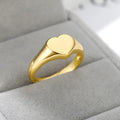 New Cute Sweet Cool Minimalist 18K Gold Plated Stainless Steel Finger Stamp Ring Heart Ring Geometric Heart Signet Rings