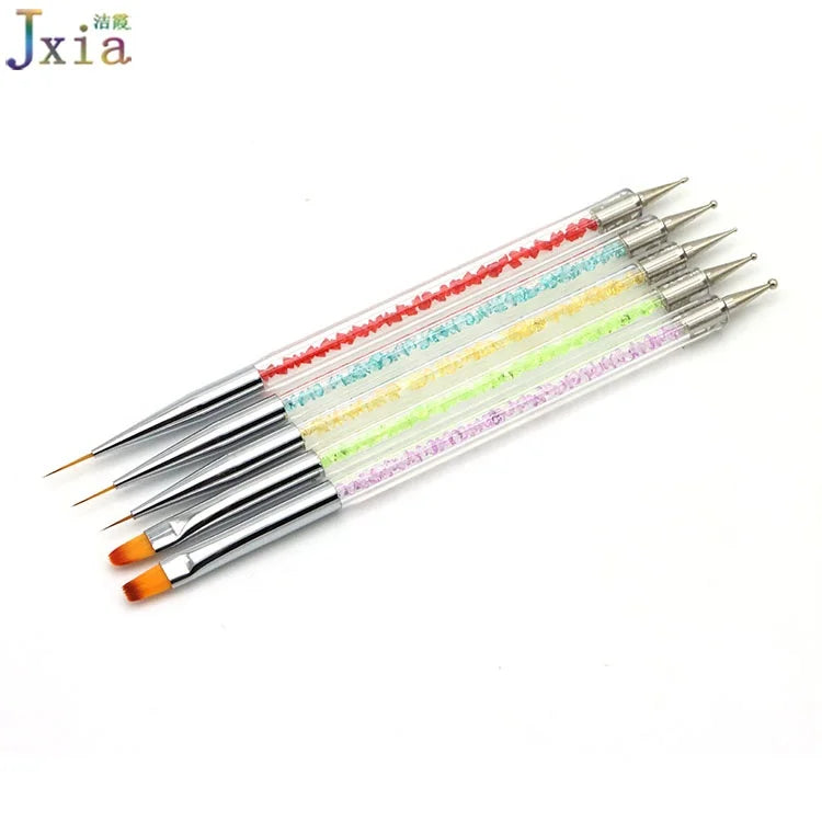 Jiexia Hot Selling 5pcs Nail Dotting Tool Set Dual Ended Nail Art Liner Flat Oval Gel Brush