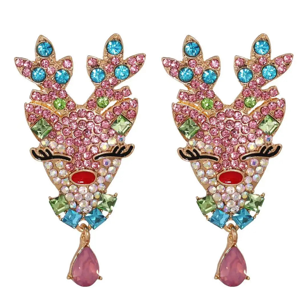 Fashion Whole Sale Jewelry Earrings Gemstone Diamond Christmas Deer Drop Stud Cute Earrings for Children