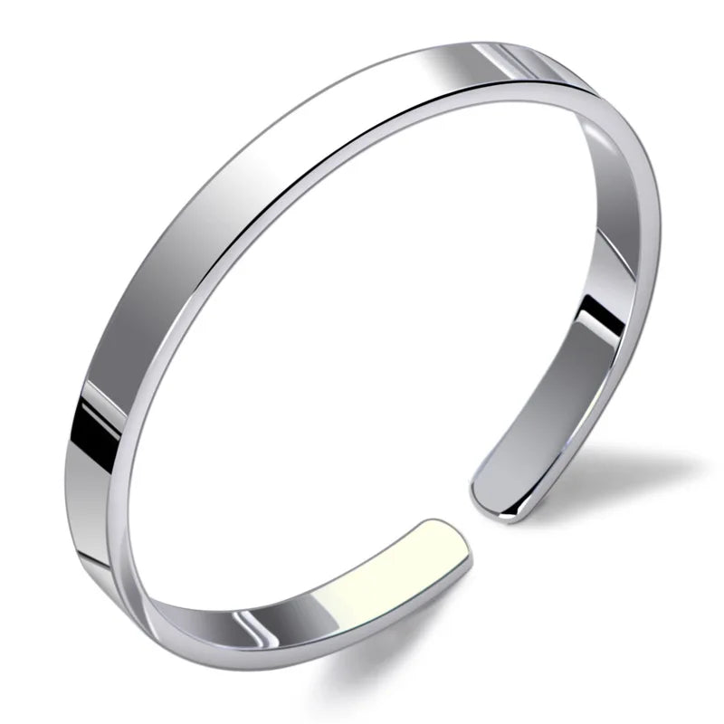 999 Sterling Silver Cuff Bracelet  for Men and Women Simple Glossy Opening Couple Bracelet Silver Jewelry Can Be Engraved