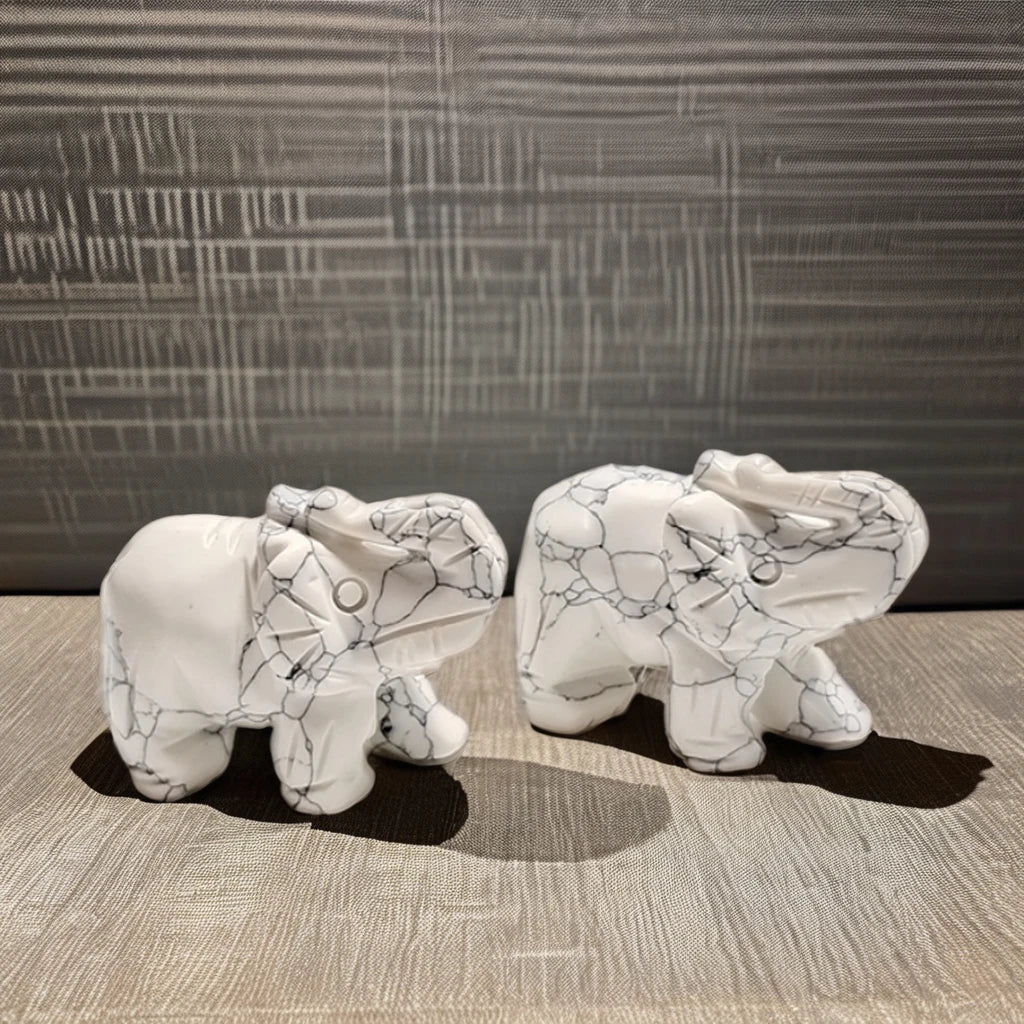 DIY 1.5Inch Elephant Agate Crystal Semi-Precious Stone Carving Cube Shape Elephant Howlite Animal Ornaments for Decorative Gifts
