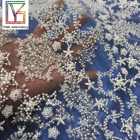 Luxury White Bridal Embroidery With Pearl Mesh Sequins Lace Fabric French Heavy Beaded Wedding Tulle Lace Fabric for Dresses