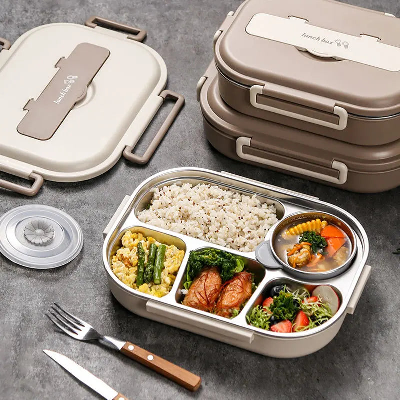 Compartment Design Sealed Leakproof High Capacity Food Container Stainless Steel Bento Lunch Box With Cutlery