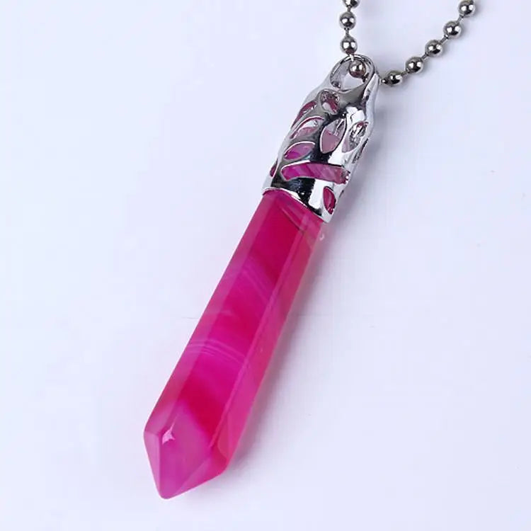HZ Wholesale Chakra Reiki Spiritual Opal NecklaceCrystal Point Pink Agate Healing Crystal Pendulum Necklace Jewelry