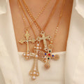 18k Gold Plated Cross Four Piece Set  Necklace for Women Classic Pearl Punk Hip Hop Crucifix Pendant Necklace Religious Jewelry