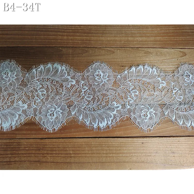 Knitted French Lace 14CM Inelastic White 100% Nylon Eyelash Lace Trim Encaje Chantilly Border Lace Trimming for Bridal Wedding