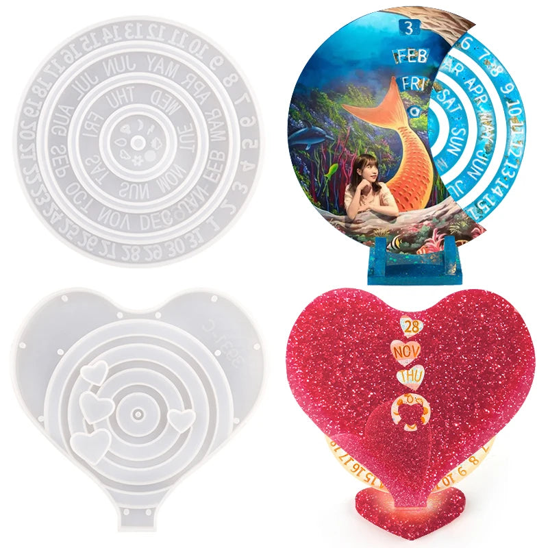 DM170 DIY Calendar Resin Silicone Mold Circular Moon Hanging Silicon Mould for Resina Casting Craft Home Decoration