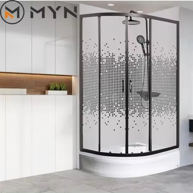 Meiyani Black Aluminium Mosaic Sliding Door Shower Cabin Complete Shower Room Tempered Glass Door