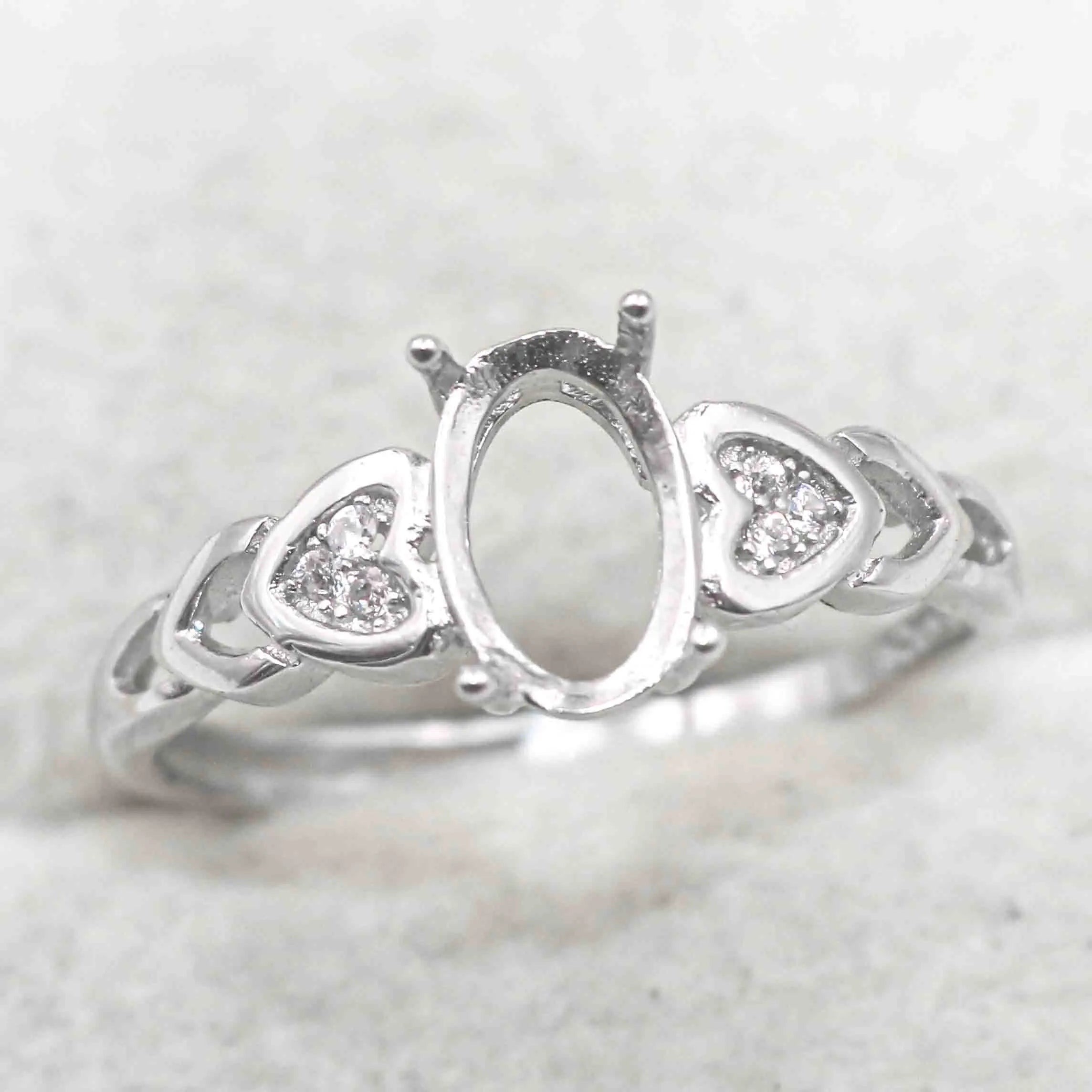 Sterling Silver 6*9mm Semi Mount Ring Frame Empty Blank Support Claw Setting S925 Base Holder Without Center Stone for DIY Inlay