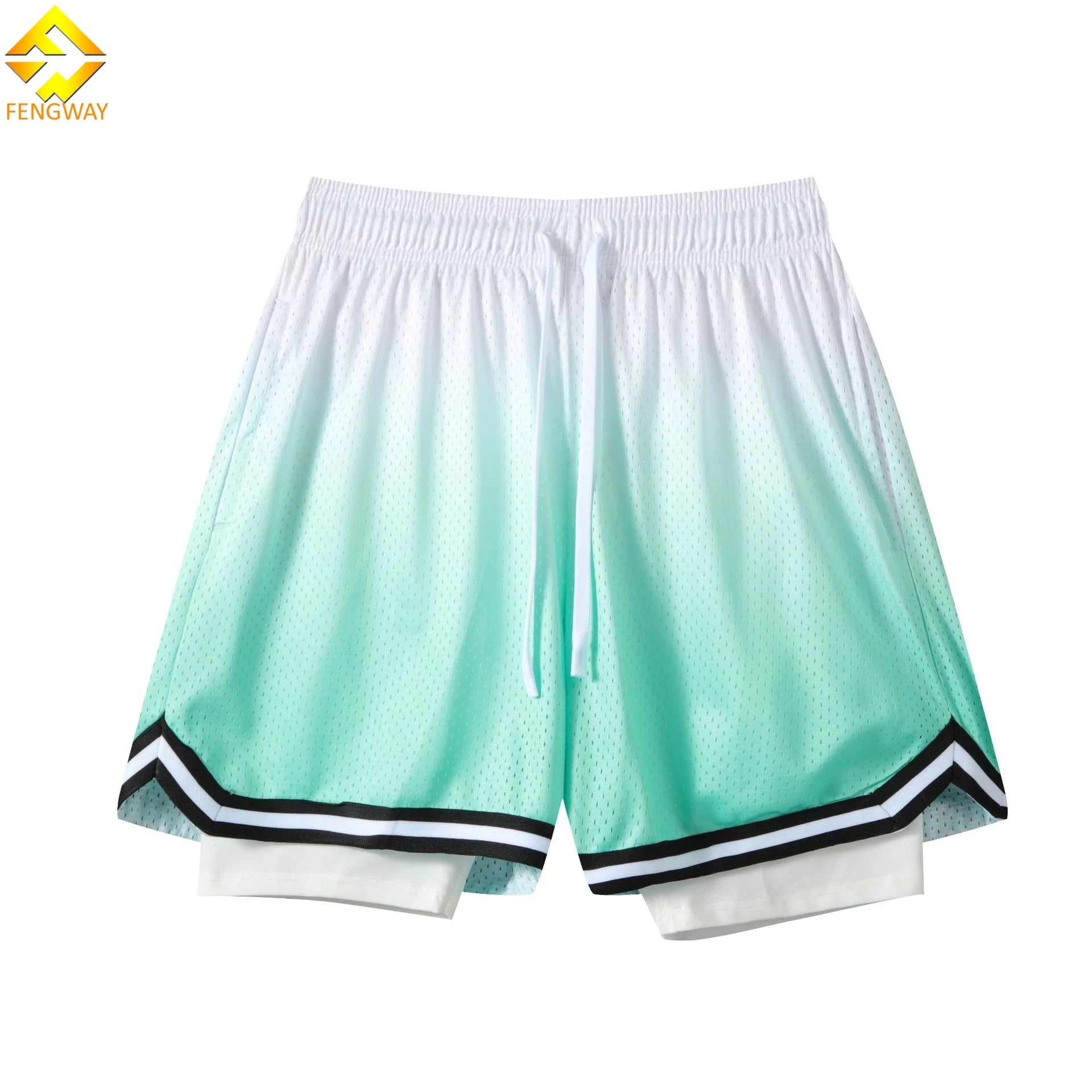 Double Layer Vintage Mid Waist Sweatpants Half-Length Basketball Running Summer Training Shorts Gradient Mesh Plain Dyed