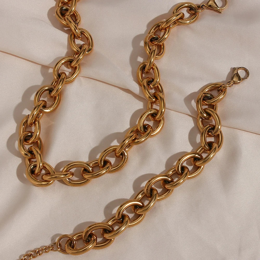 Dreamshow Hip Hop Big Chunky Stainless Steel Tarnish Free 18K Gold Chain Necklace for Women and Men