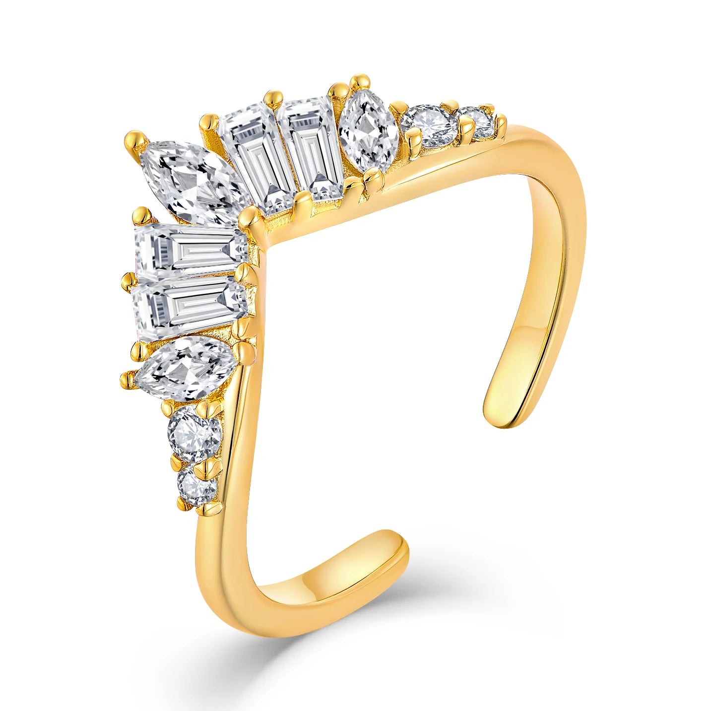 QX Adjustable Custom OEM Fine Jewelry 925 Sterling Silver 18K Gold Plated Mens Moissanite Wedding Eternity Crown Ring Women