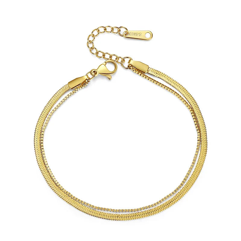 Minimalist Herringbone Flat Snake Stainless Steel Jewelry Bracelets Chain Jewelry14k Bracelets Gold Plated