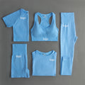 Custom Logo Seamless Gym Wear Women  Sport Leggings Women Fitness Set  5PCS Workout Clothes