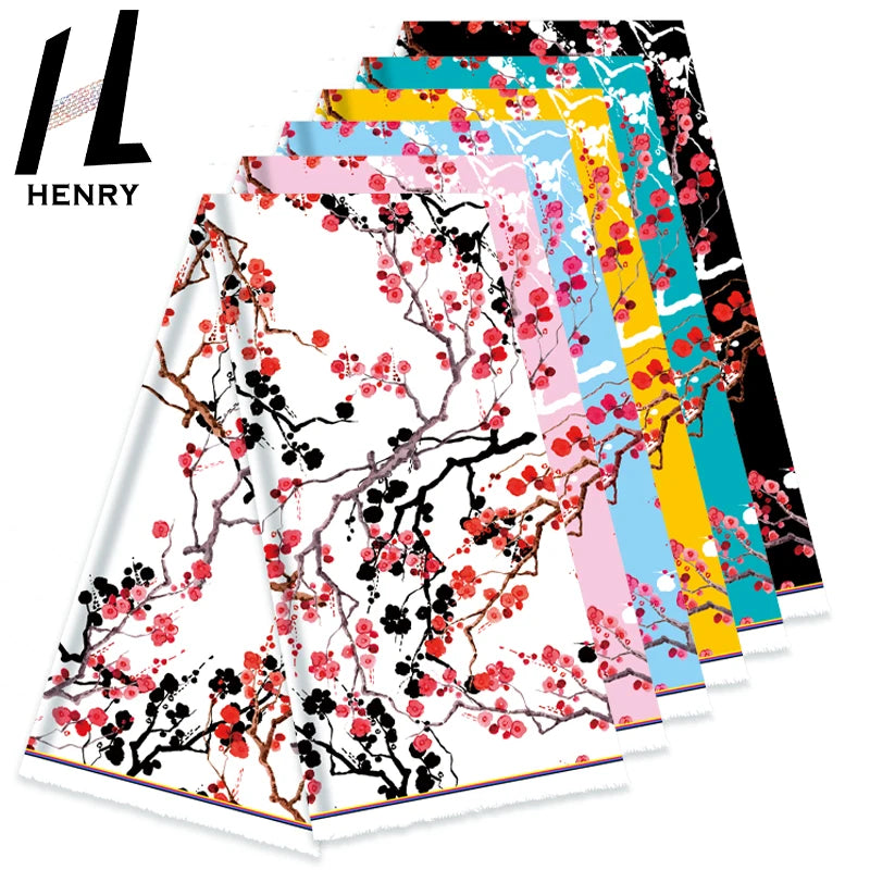 Henry Art Style Design Glossy Red Small Plum Flower Printed Polyester Fabric for Garment Accessories