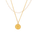 French Vintage Styles 18K Gold Plated Double Layer Imitation Pearl Beads Chain Titanium Queen Portrait Coin Pendant Necklace
