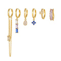 New Design Fringe Sapphire Earringset 18K Gold Plated Brass Earring Fashion Jewelry Personality Zircon 6-Piece Earring for Women MegaBDM
