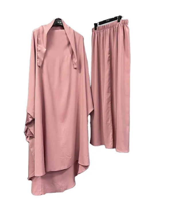 Ecowalson  2 Pcs Sets Ethnic Clothing Ramadan Eid Muslim Women Hijab Full Cover Robe Islam Arab Prayer Garment Femme Hooded