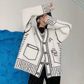 Print Graffiti Unique Cardigan Women Loose V-neck Long Sleeve Luxury Knitted Female Cardigans Coat Y2k 2023 Winter