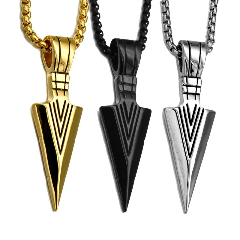 Men's Alloy Tibetan Silver Triangle Pendant Necklace Orthodox Religious Shell Princess Cut Arrow Platinum Plated Channel Set