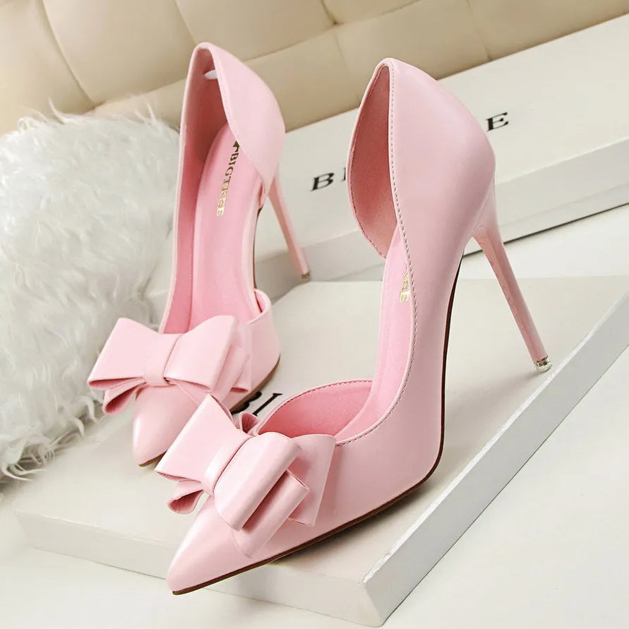 New Elegant Personality Stiletto High Heels Designer Women Heels Pumps Hot Selling Fashion Sweet Bow Cutout High Heels