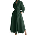 RNSHANGER Plus Size 5XL Autumn Solid Cotton Linen Maxi Dress Casual Empire Waist Turn-down Collar Regular Fit A-Line Long Sleeve