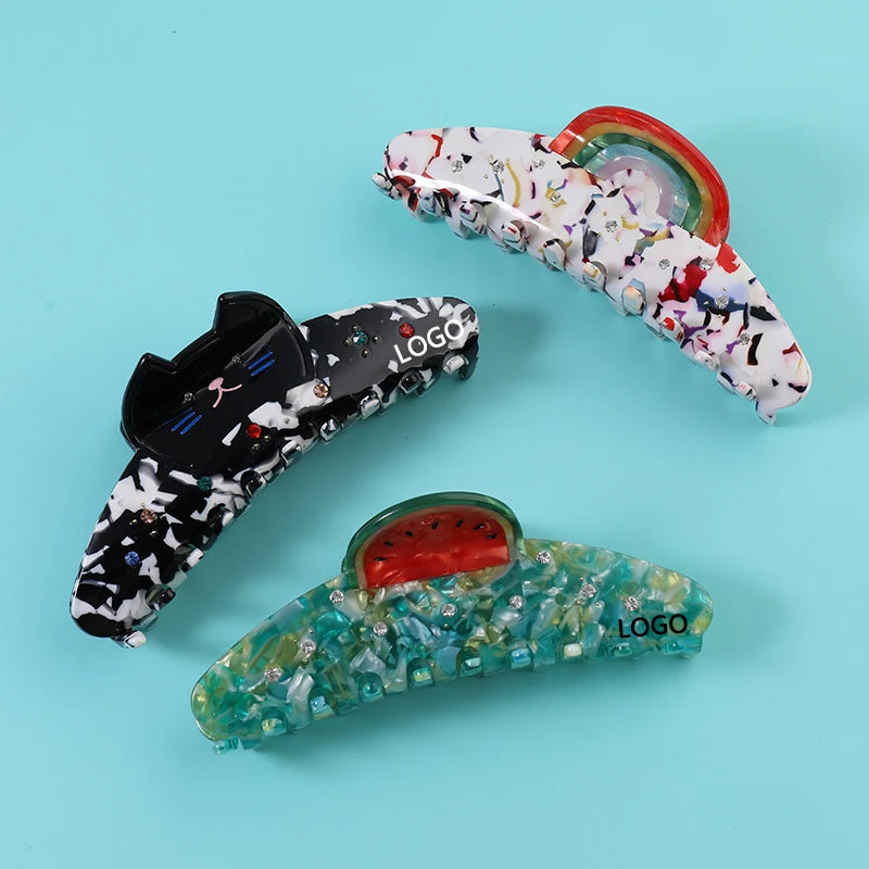 CUSTOM LOGO 3000+ COLORS Mixed Color Cellulose Acetate Acrylic Large Size Hair Claws Clips for Women Girls 222583