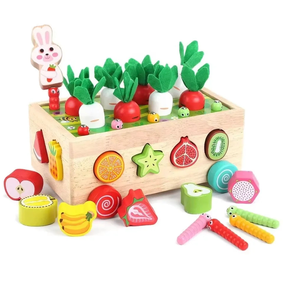 New Design Custom Montessori Children's Wood Fruits Vegetables Shape Matching Car Montessori Education Fishing Toys for Kids