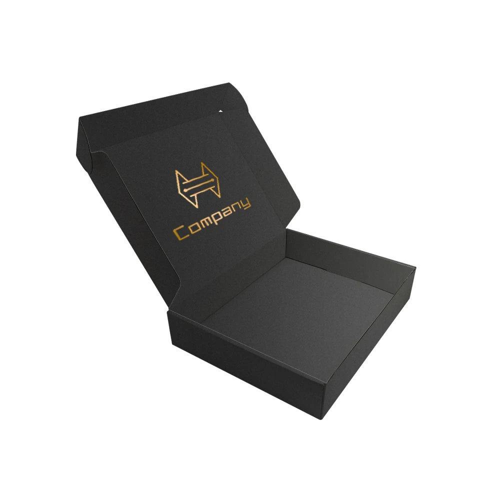 Custom Logo Small Black Mailer Gift Boxes with UV Coating & Embossing Recycled Materials Corrugated Cardboard Business Packaging