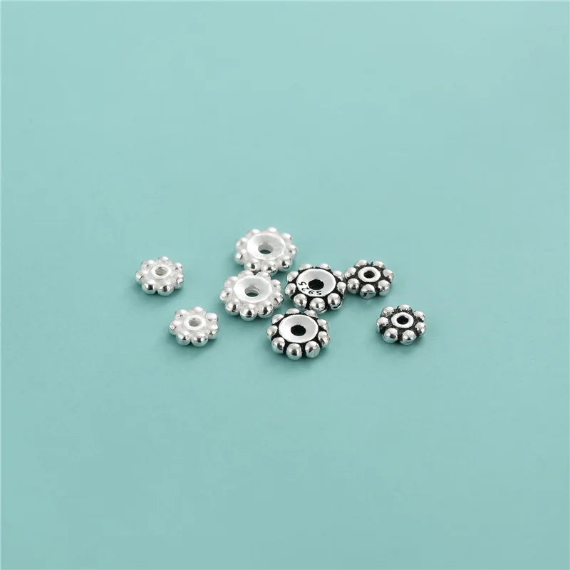 Retro 925 Sterling Silver Flower Charm Beads for Jewelry Making Accessories Supplies Wholesale