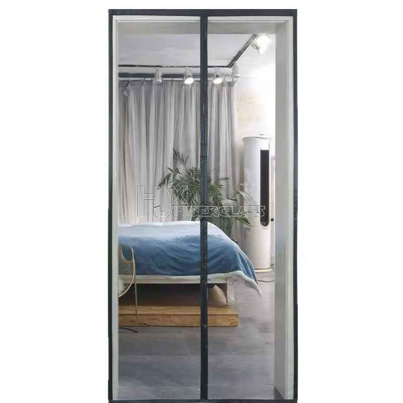 Modern Black Fiberglass Screen Mesh with Magnetic Closure Screen Door Net for French Double Doors