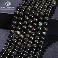 JD 4/6/8/10/12/14mm Semi-Precious Gemstone Natural Black Rainbow Obsidian Ice Black Loose Beads for Jewelry Making