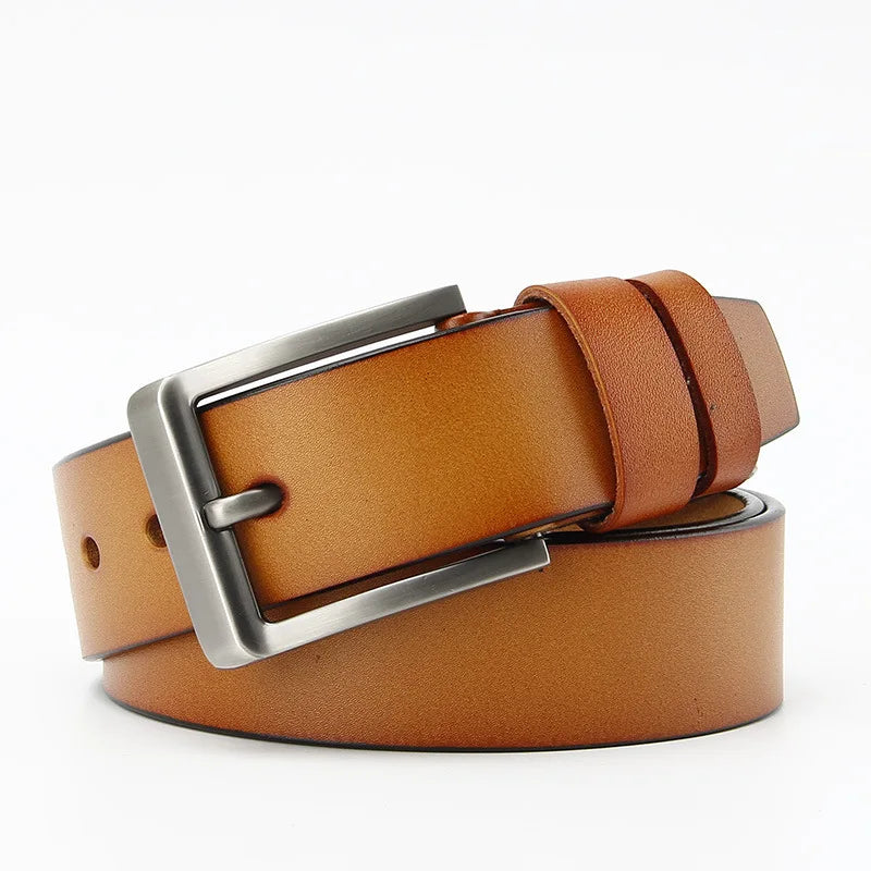 Wenzhou Factory Custom logo Zinc Alloy Pin Buckle Man Belt Cow Genuine Leather Belt for Men