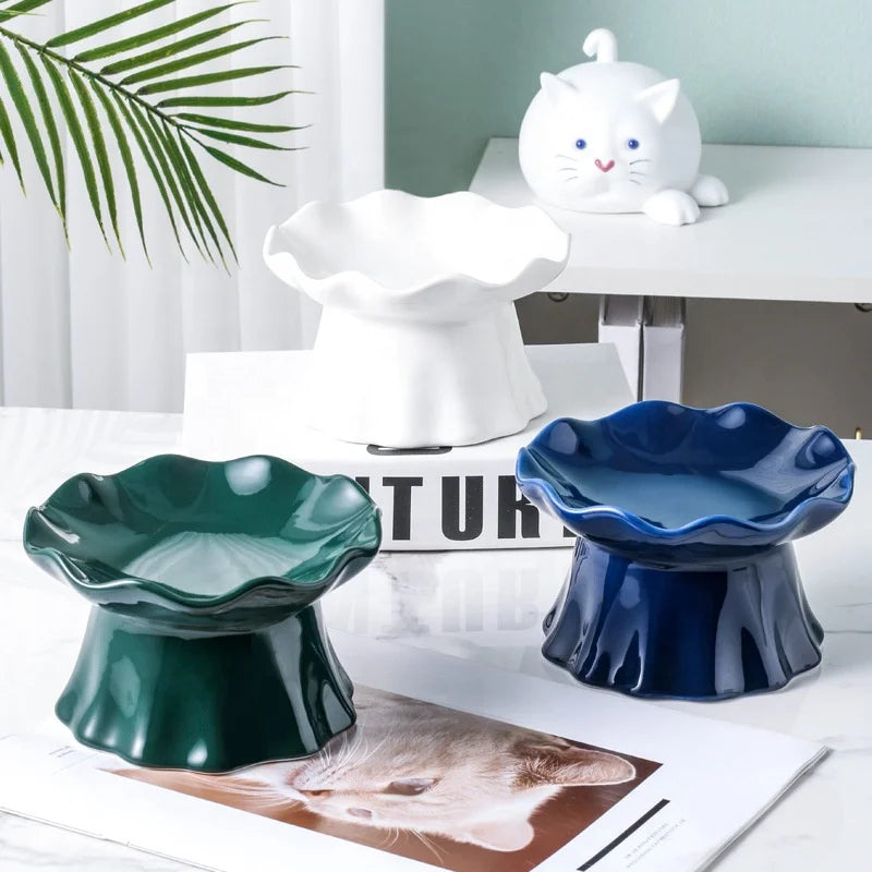 Factory Direct Sales Pet Supplies Ceramic Cat Food Bowl High Feet Protect Spine Flat Face Cat Bowl