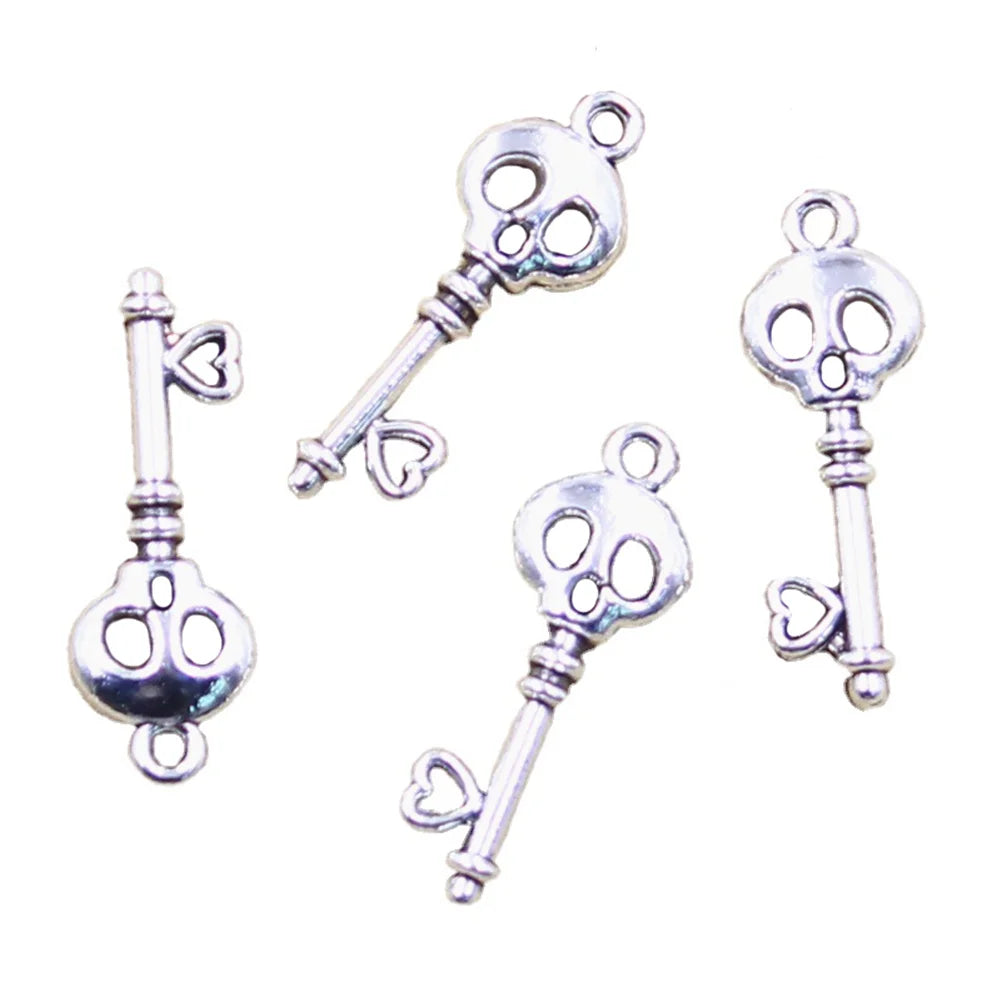 Antique Silver Bronze Charms Skull Key Charms Pendant for Handmade Making Fit 26x9mm