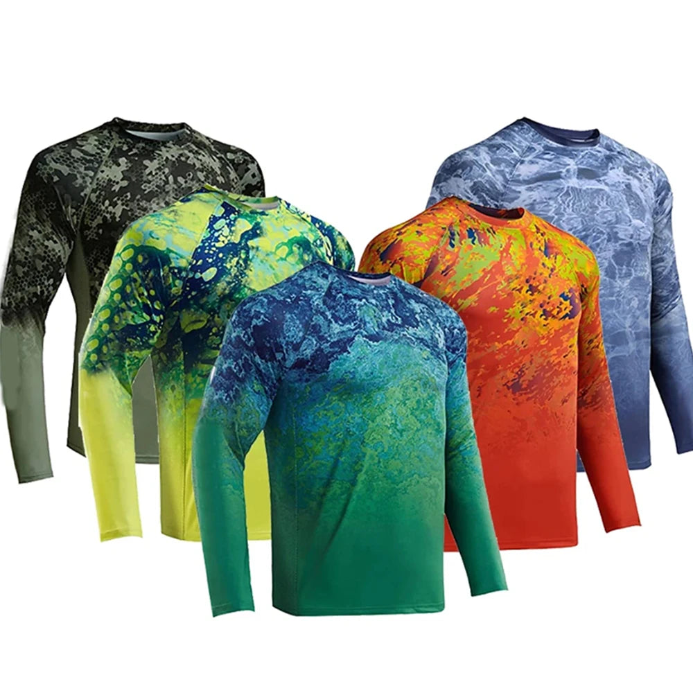 Custom Sublimation Performance Printing Outdoor Sun Protection Breathable Quick Dry Men Long Sleeve Fishing Shirts