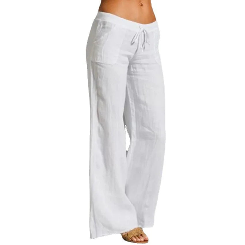 Enyami Summer See Through Sunscreen Breathable Holiday Simple Cotton Linen Pants Light Weight High Waist Casual Women Pants