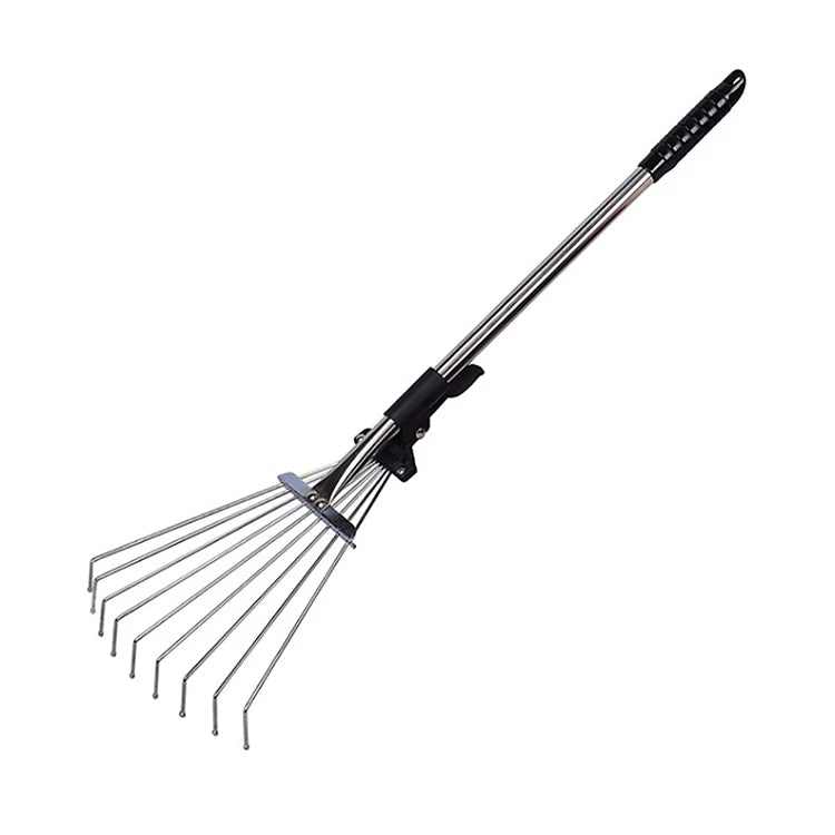 9 Teeth Portable Telescopic Lawns Garden Rake Stainless Steel Collect Loose Leaves Lightweight Agriculture Garden Rake