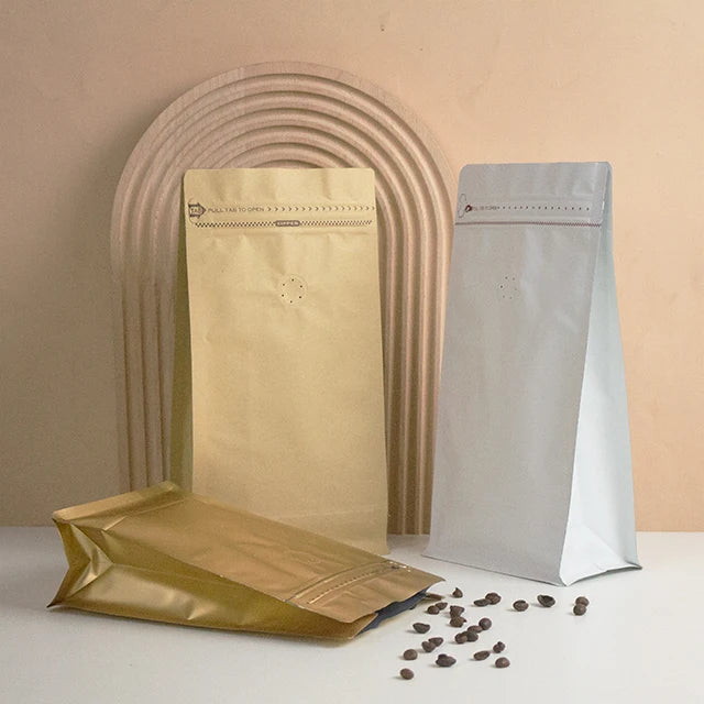 Custom Printed Recyclable Food Grade Kraft Paper Bags Flat Bottom Zip Pouch with Plastic Valve for Coffee and Tea